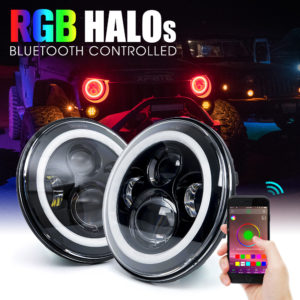 Xprite 7" 90W CREE LED Headlights With RGB Halo For 1997-2018 Jeep Wrangler